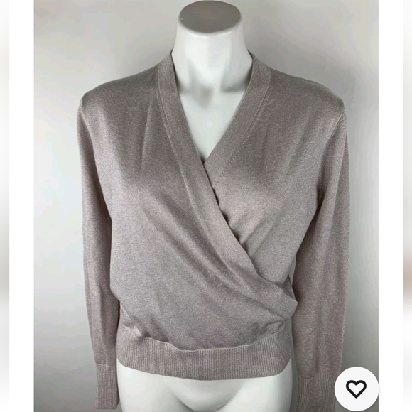 J. Crew Champagne Beige Shimmer Sparkle Faux Wrap Sweater M Lovely - Picture 1 of 4
